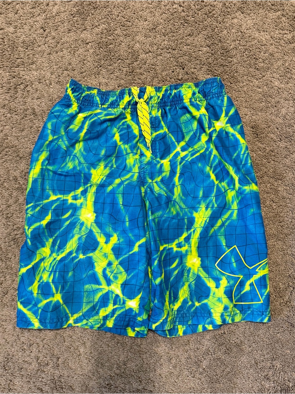 Under Armour Blue and Neon Yellow Boys' Swim Shorts Youth Large YLG